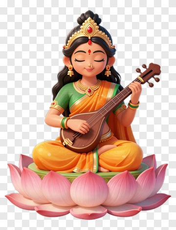 Goddess Playing A Musical Instrument On A Lotus Flower PNG