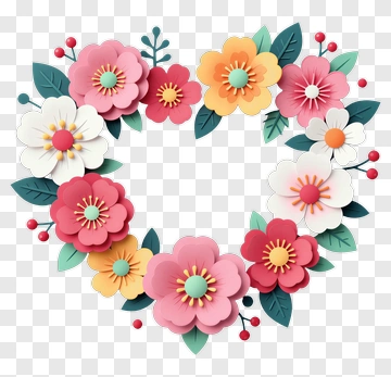 Colorful Flower Heart Wreath PNG