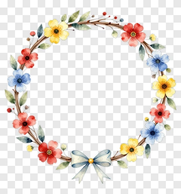 Colorful Floral Wreath With Bow PNG