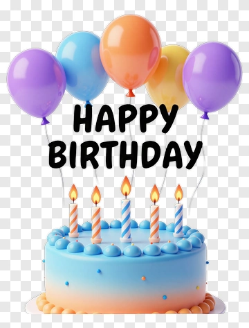 Birthday Cake With Balloons And Happy Birthday Text PNG