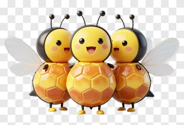 3D Cartoon Bees With Honeycomb Bodies PNG