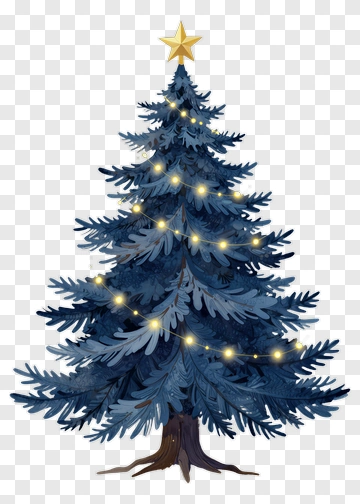 Decorated Christmas Tree With Star And Lights PNG