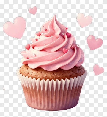 Cupcake With Pink Frosting And Hearts PNG