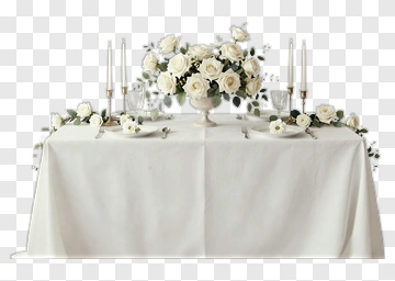Elegant Dining Table With White Roses PNG