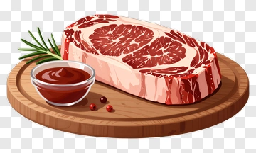 Raw Ribeye Steak With Sauce On Wooden Cutting Board PNG