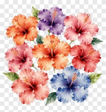 Colorful Hibiscus Flower Arrangement PNG