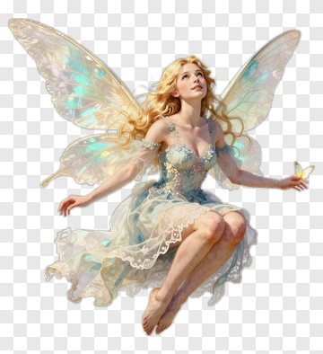 Fairy With Iridescent Wings And Butterfly PNG