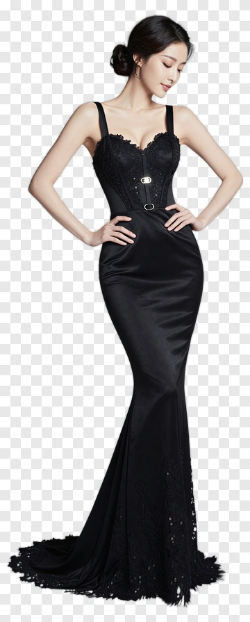 Elegant Woman In A Black Evening Dress PNG