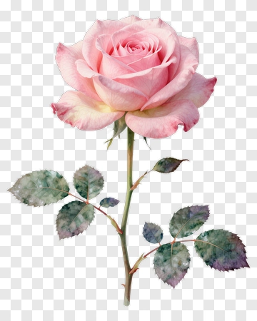 Pink Rose With Green Leaves PNG