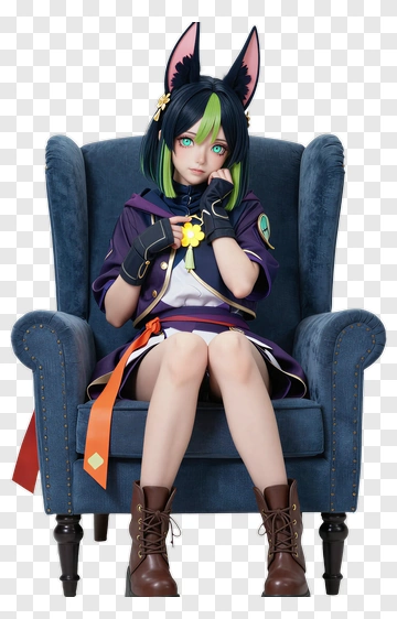 Cosplay Character Sitting In A Blue Armchair PNG