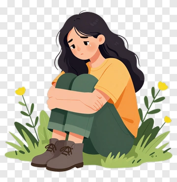 Sad Girl Sitting In Grass PNG