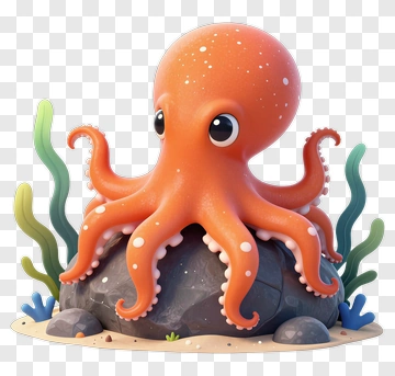 Cartoon Octopus Sitting On A Rock PNG