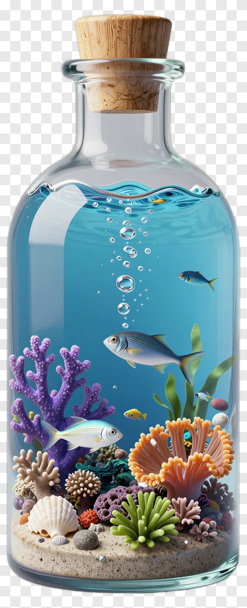 Colorful Aquarium In A Bottle With Coral And Fish PNG