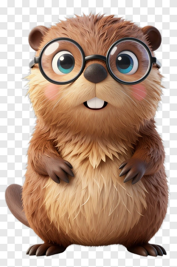 Cartoon Beaver Wearing Glasses PNG