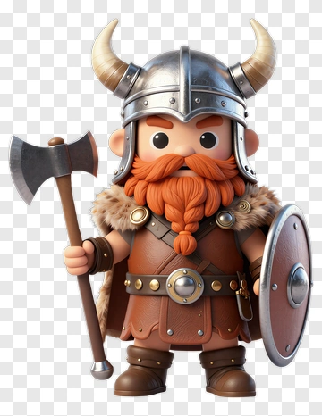 3D Viking Warrior Holding An Axe And Shield PNG