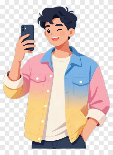 Cartoon Young Man Taking A Selfie PNG