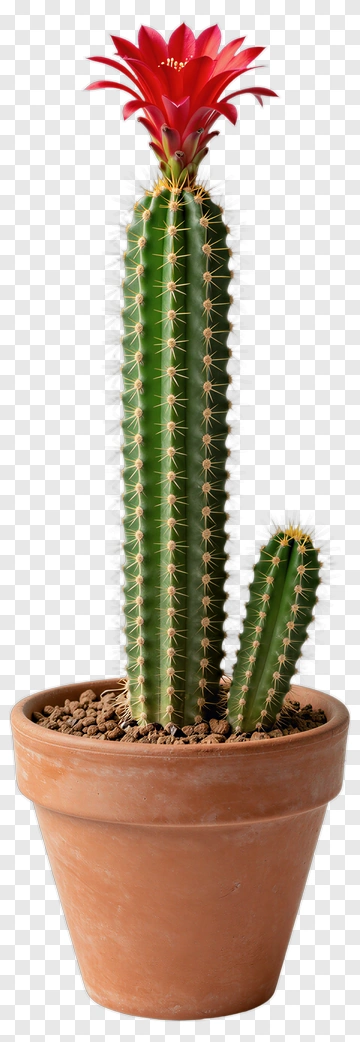 Cactus With Red Flower In A Pot PNG