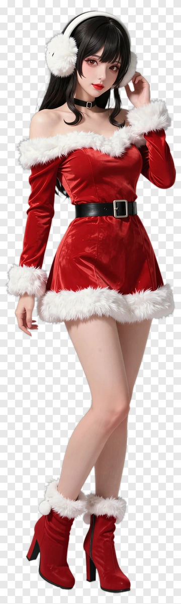 Christmas-Themed Woman In Red Dress PNG