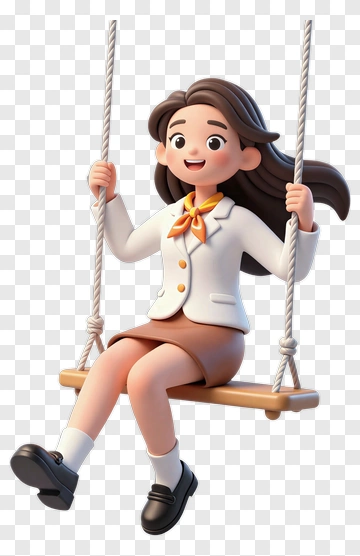 Cartoon Girl Swinging On A Swing PNG