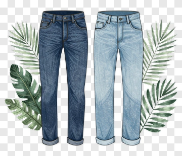 Denim Jeans With Tropical Leaves PNG