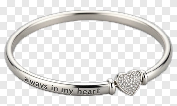 Silver Bracelet With Heart And Engraved Message PNG