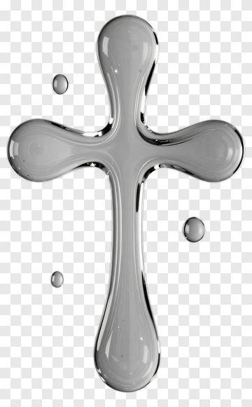Glossy Silver Cross With Droplets PNG