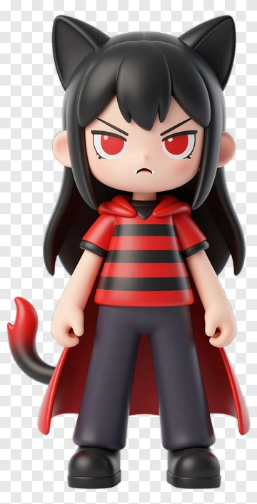 Chibi Character With Cat Ears And Red Cape PNG