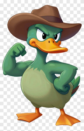 Cartoon Duck Wearing A Cowboy Hat PNG
