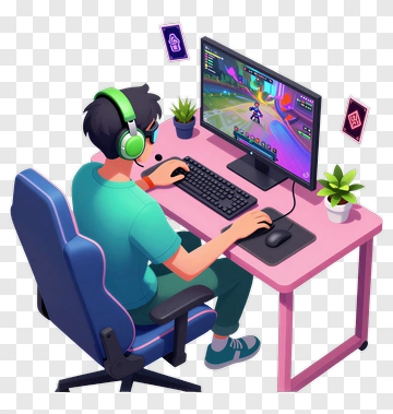 Young Gamer Playing On A Computer PNG