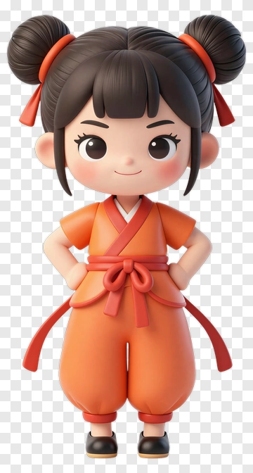 3D Cartoon Girl In Orange Outfit PNG