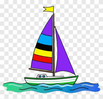 Colorful Cartoon Sailboat On Water PNG