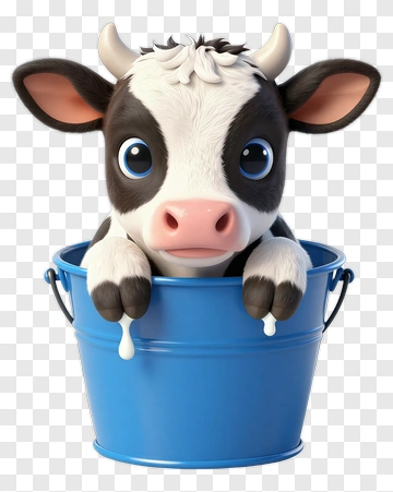 Cartoon Cow In A Blue Bucket PNG