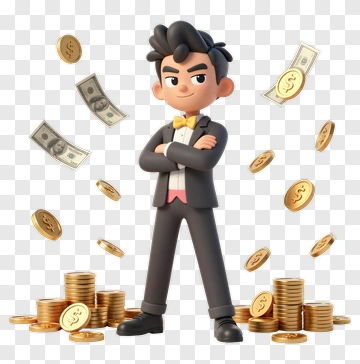 3D Businessman Surrounded By Money PNG