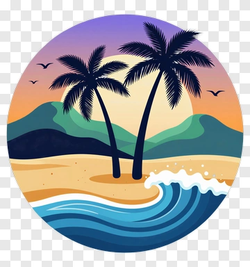Tropical Beach Scene With Palm Trees And Ocean Waves PNG