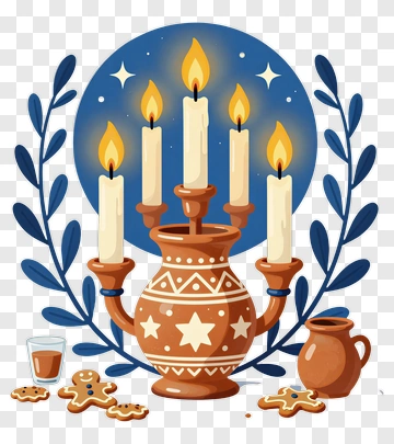 Hanukkah Menorah With Candles And Gingerbread Cookies PNG