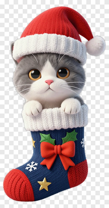 Cartoon Cat In A Christmas Stocking PNG