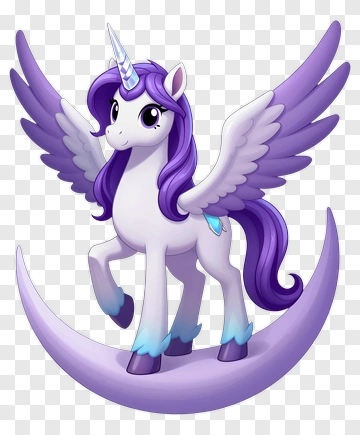 Cartoon Unicorn With Wings On A Crescent Moon PNG