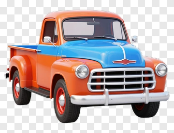 Vintage Pickup Truck With Orange And Blue Colors PNG