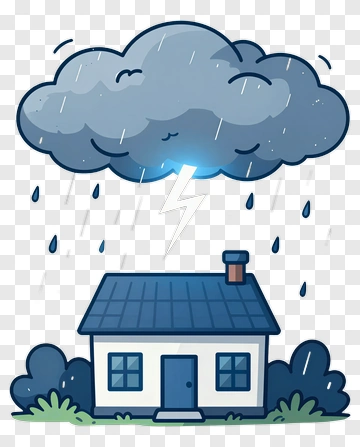 Cartoon House Under A Thunderstorm PNG