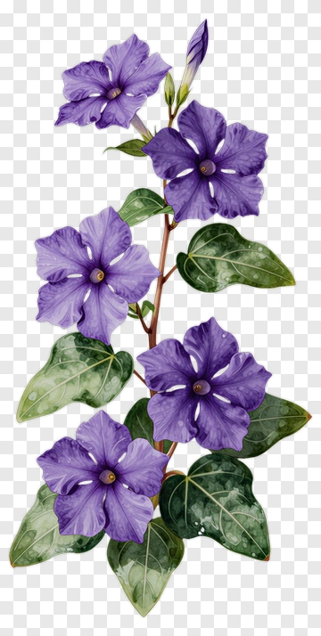 Violet Flower With Green Leaves PNG