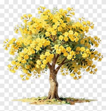Colorful Tree With Yellow Flowers PNG