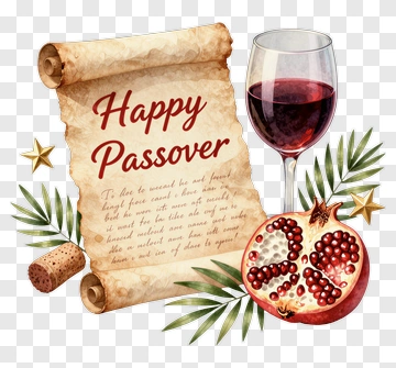 Happy Passover Scroll With Wine And Pomegranate PNG