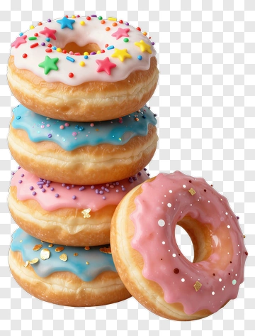 Colorful Donuts Stacked With Sprinkles PNG