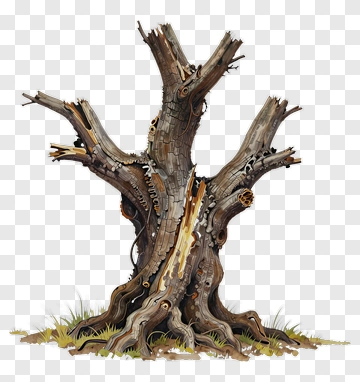 Old Tree Stump With Roots And Grass PNG