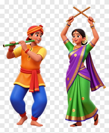 Couple Dancing With Flute And Sticks PNG