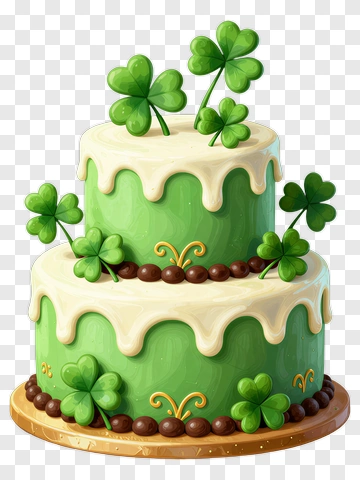 St. Patrick's Day Cake With Shamrocks PNG