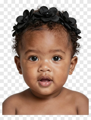 Baby Girl With Black Floral Headband PNG