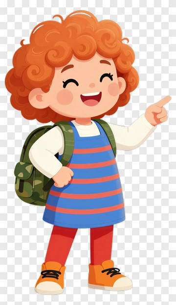 Cartoon Girl Pointing With A Backpack PNG