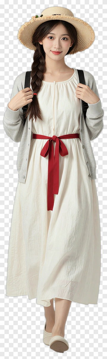 Woman Wearing A White Dress And Straw Hat PNG