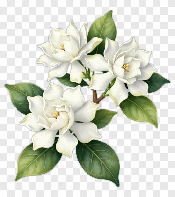 Magnolia Flowers With Green Leaves PNG